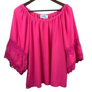 Va Va by Joy Han Bright Pink Peasant Top Size Small